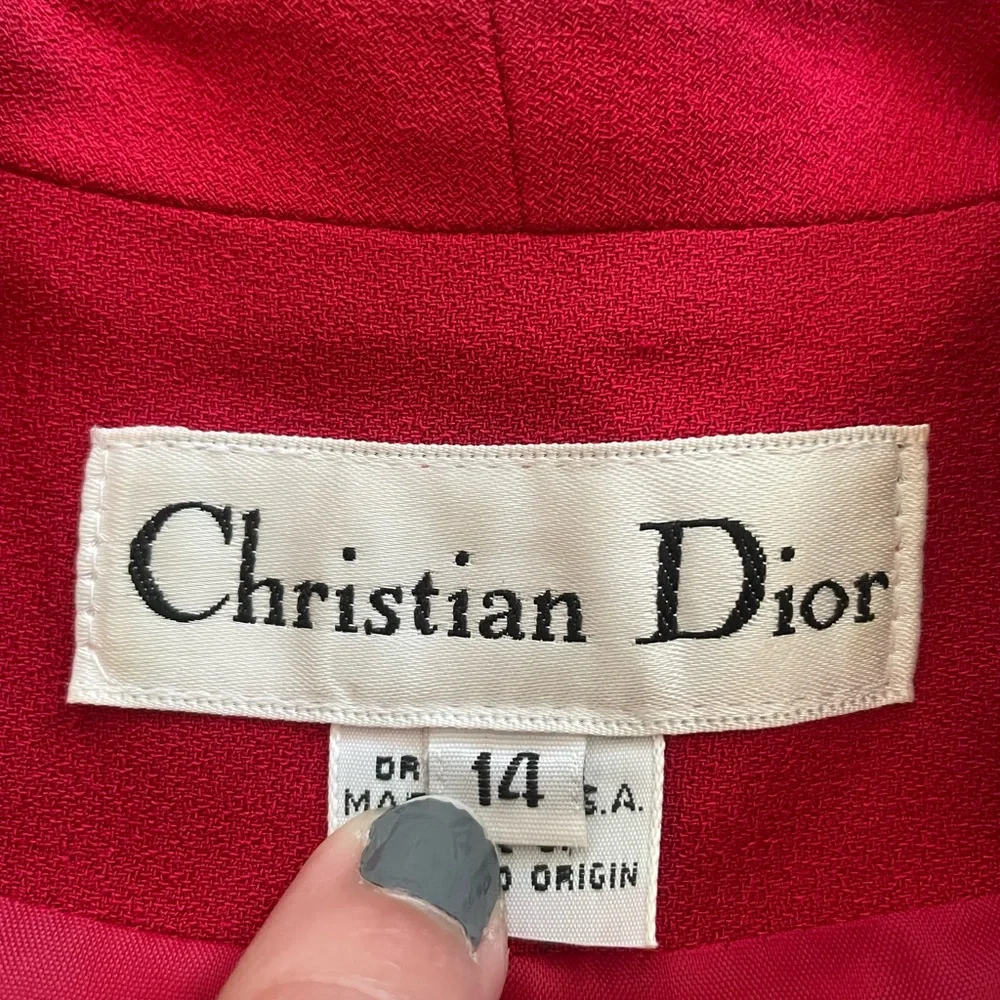 Vintage Christian Dior Red 3 Button Long Blazer Coat Women’s Sz 14